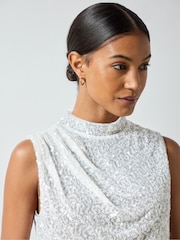 Ro&Zo White Sequin High Neck Top - Image 2 of 4