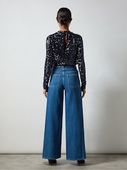 Ro&Zo Navy Blue Sequin High Neck Top - Image 5 of 7