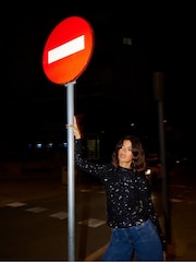 Ro&Zo Navy Blue Sequin High Neck Top - Image 6 of 7