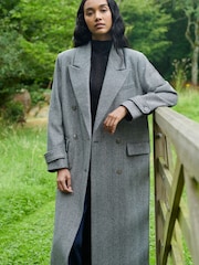 Ro&Zo Grey Herringbone Double Breasted Overcoat - Image 2 of 9