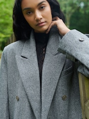Ro&Zo Grey Herringbone Double Breasted Overcoat - Image 3 of 9