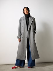 Ro&Zo Grey Herringbone Double Breasted Overcoat - Image 4 of 9