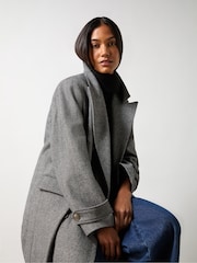 Ro&Zo Grey Herringbone Double Breasted Overcoat - Image 6 of 9