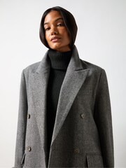 Ro&Zo Grey Herringbone Double Breasted Overcoat - Image 7 of 9