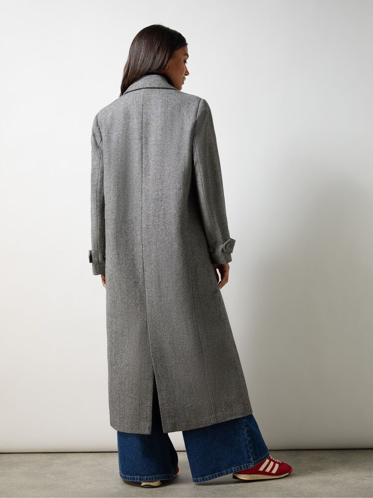 Ro&Zo Grey Herringbone Double Breasted Overcoat - Image 9 of 9