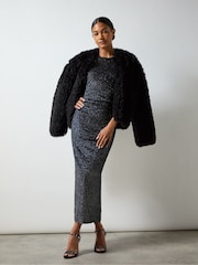 Ro&Zo Black Gabriela Sparkle Velvet Column Midi Dress - Image 4 of 8
