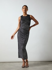 Ro&Zo Black Gabriela Sparkle Velvet Column Midi Dress - Image 5 of 8