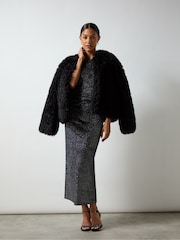 Ro&Zo Black Gabriela Sparkle Velvet Column Midi Dress - Image 6 of 8