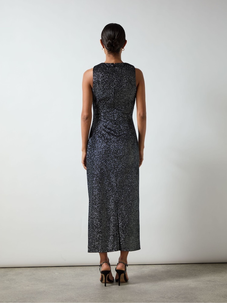 Ro&Zo Black Gabriela Sparkle Velvet Column Midi Dress - Image 8 of 8