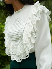 Ro&Zo White Frill Front Blouse - Image 3 of 7