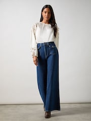 Ro&Zo Blue Wide Leg 100% Cotton Jeans - Image 1 of 3