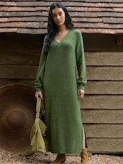 Ro&Zo Olive Green V-Neck Textured Knit Dress - Image 1 of 7