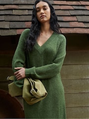 Ro&Zo Olive Green V-Neck Textured Knit Dress - Image 2 of 7