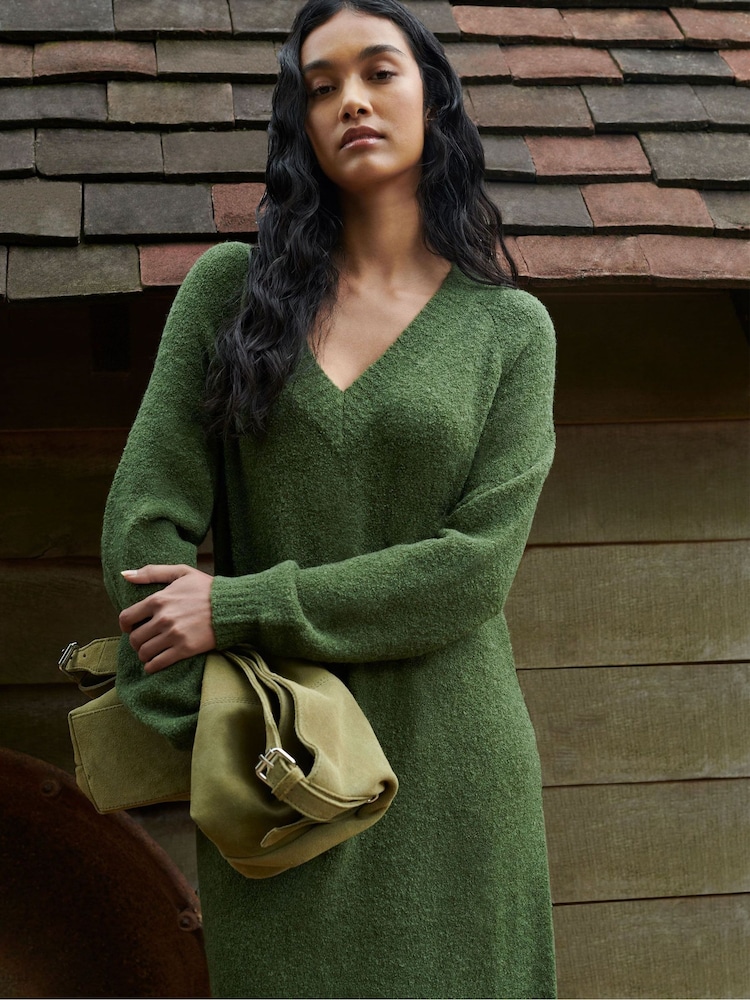 Ro&Zo Olive Green V-Neck Textured Knit Dress - Image 2 of 7