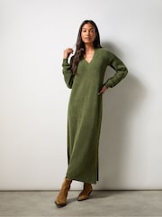 Ro&Zo Olive Green V-Neck Textured Knit Dress - Image 3 of 7