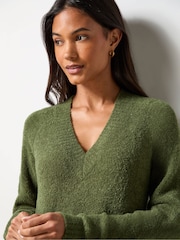 Ro&Zo Olive Green V-Neck Textured Knit Dress - Image 4 of 7