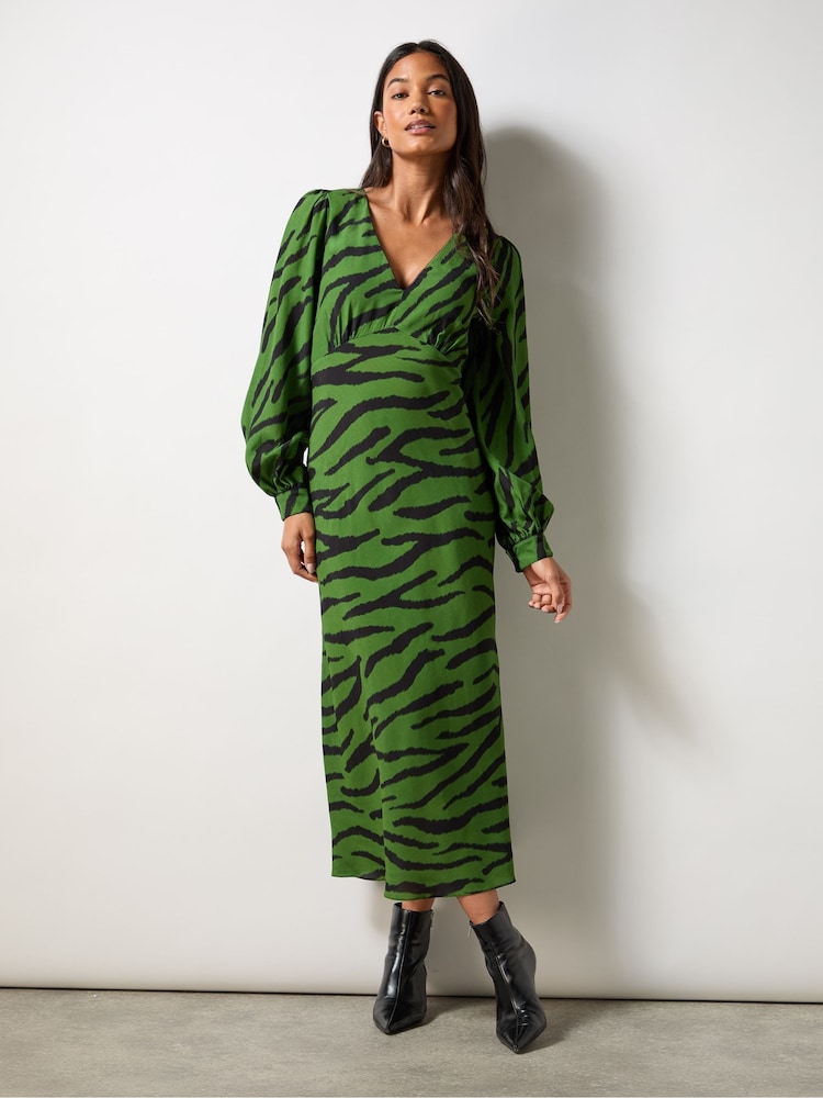 Ro&Zo Khaki Green Zebra Print V-Neck Midi Dress - Image 4 of 6