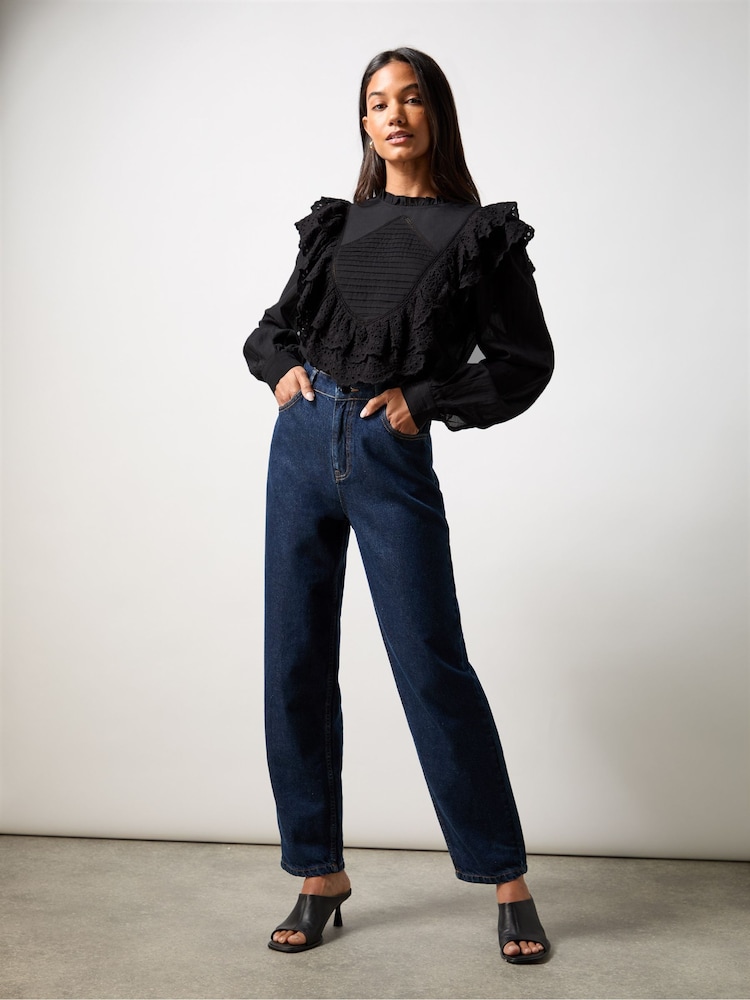 Ro&Zo Black Frill Front Blouse - Image 1 of 5