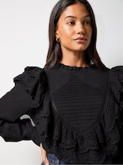 Ro&Zo Black Frill Front Blouse - Image 2 of 5