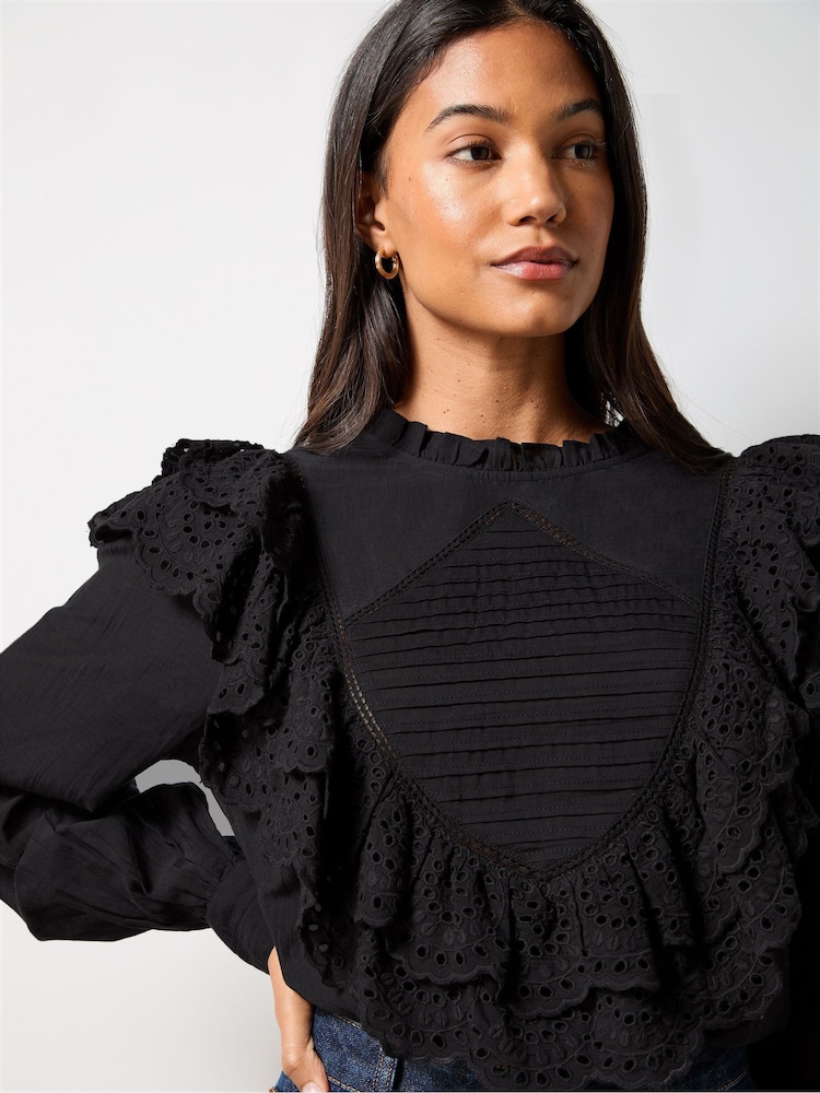 Ro&Zo Black Frill Front Blouse - Image 2 of 5