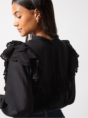 Ro&Zo Black Frill Front Blouse - Image 3 of 5