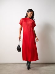 Ro&Zo Red High Neck Plisse Dress - Image 1 of 4