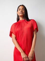 Ro&Zo Red High Neck Plisse Dress - Image 2 of 4