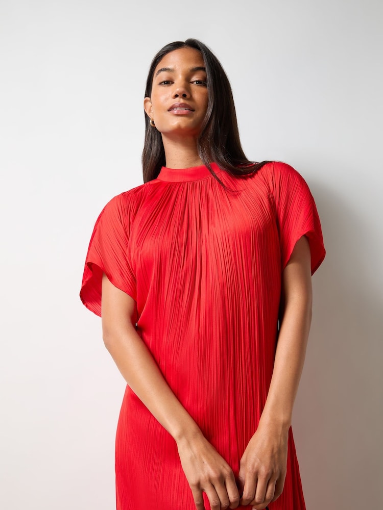 Ro&Zo Red High Neck Plisse Dress - Image 2 of 4