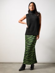 Ro&Zo Khaki Green Petite Zebra Print Bias Cut Maxi Skirt - Image 1 of 3