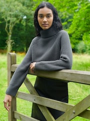 Ro&Zo Charcoal Grey Ribbed High Neck Jumper - Image 1 of 7