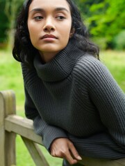 Ro&Zo Charcoal Grey Ribbed High Neck Jumper - Image 2 of 7