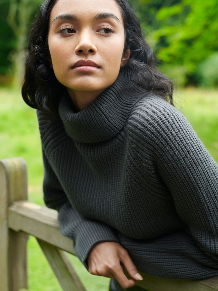 Ro&Zo Charcoal Grey Ribbed High Neck Jumper - Image 2 of 7
