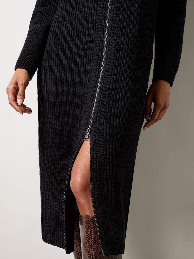 Ro&Zo Black Zip Through Knitted Dress - Image 4 of 4
