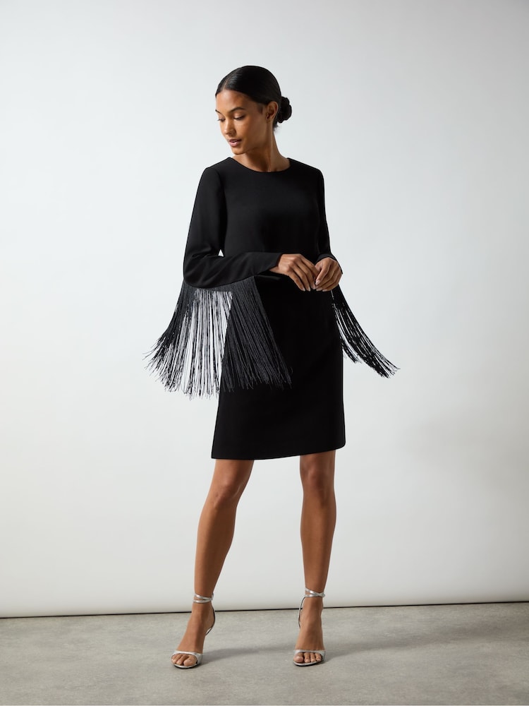 Ro&Zo Black Carolina Mini Fringe Dress - Image 1 of 5