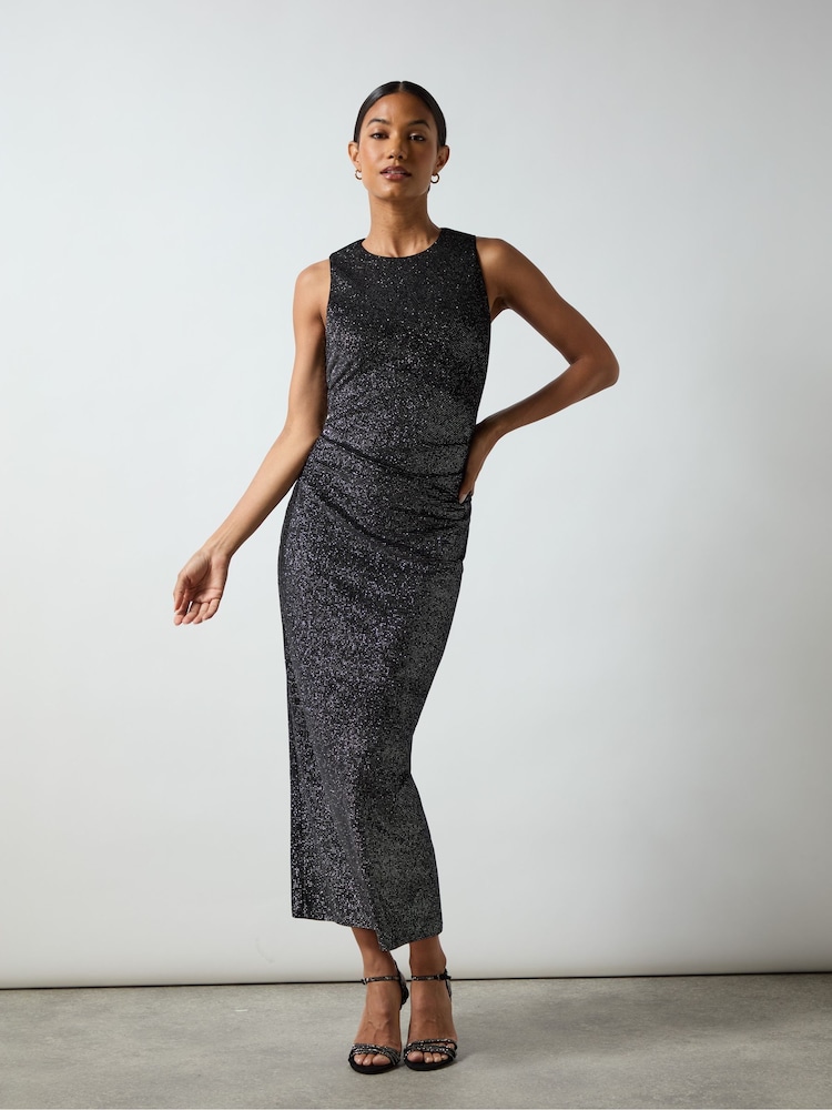 Ro&Zo Black Petite Gabriela Sparkle Velvet Column Midi Dress - Image 1 of 5