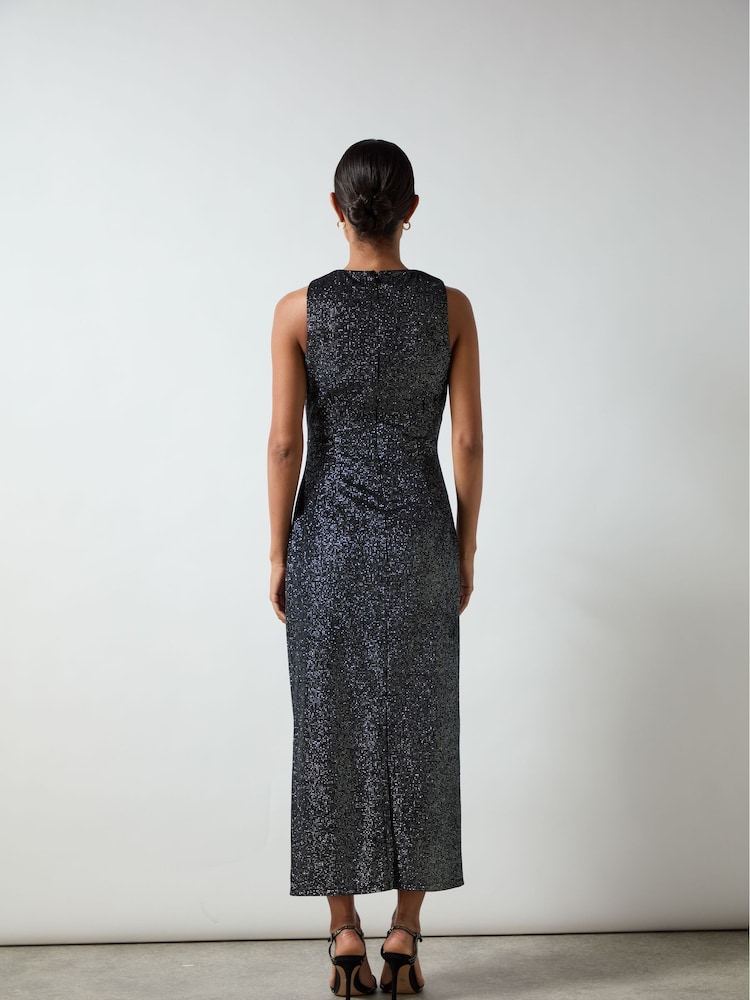 Ro&Zo Black Petite Gabriela Sparkle Velvet Column Midi Dress - Image 5 of 5
