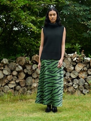 Ro&Zo Khaki Green Zebra Print Bias Cut Maxi Skirt - Image 1 of 6