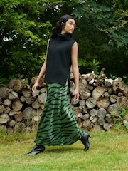 Ro&Zo Khaki Green Zebra Print Bias Cut Maxi Skirt - Image 3 of 6