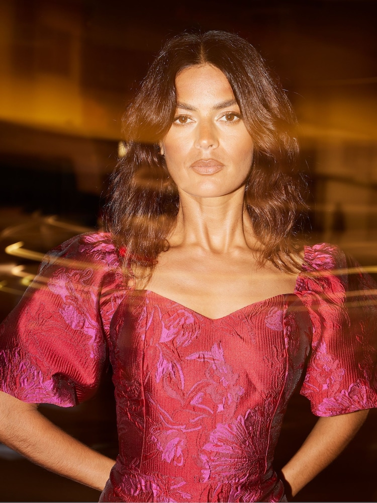 Ro&Zo Pink Lola Jacquard Puff Sleeve Mini Dress - Image 2 of 7