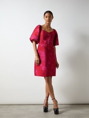 Ro&Zo Pink Lola Jacquard Puff Sleeve Mini Dress - Image 4 of 7