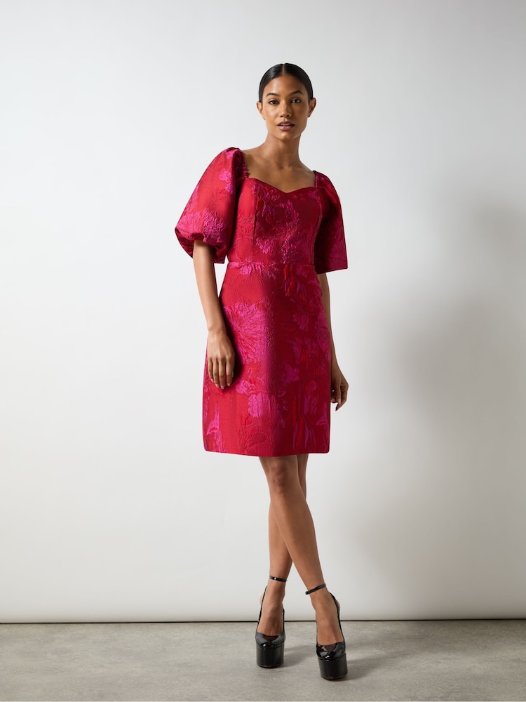 Ro&Zo Pink Lola Jacquard Puff Sleeve Mini Dress - Image 4 of 7