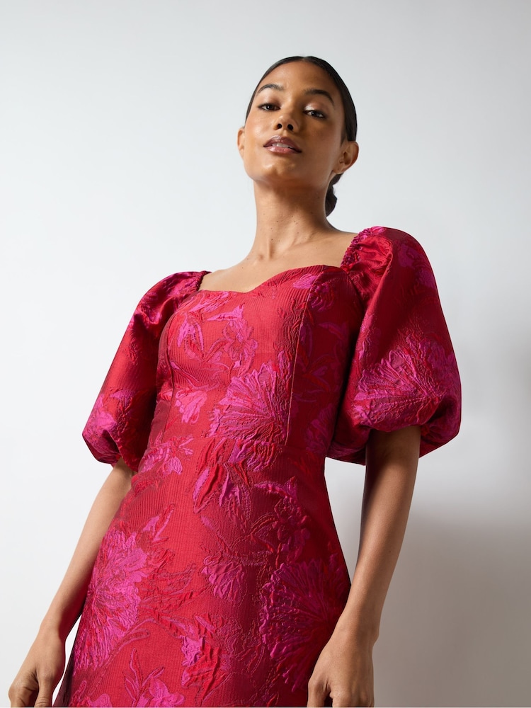 Ro&Zo Pink Lola Jacquard Puff Sleeve Mini Dress - Image 5 of 7