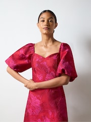 Ro&Zo Pink Lola Jacquard Puff Sleeve Mini Dress - Image 6 of 7