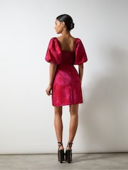 Ro&Zo Pink Lola Jacquard Puff Sleeve Mini Dress - Image 7 of 7