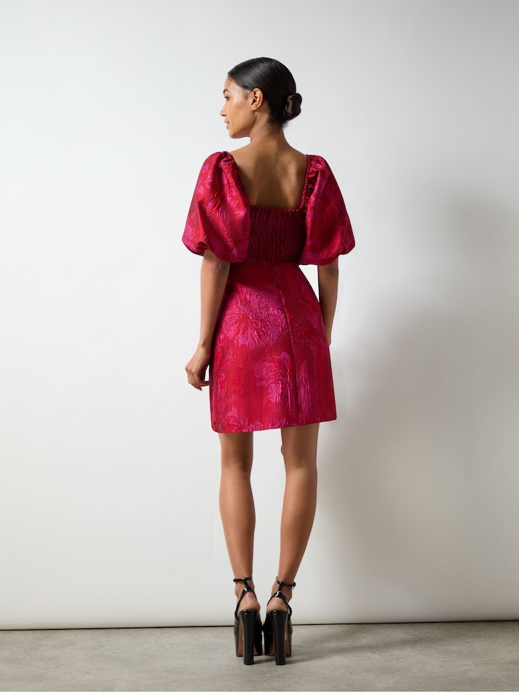 Ro&Zo Pink Lola Jacquard Puff Sleeve Mini Dress - Image 7 of 7