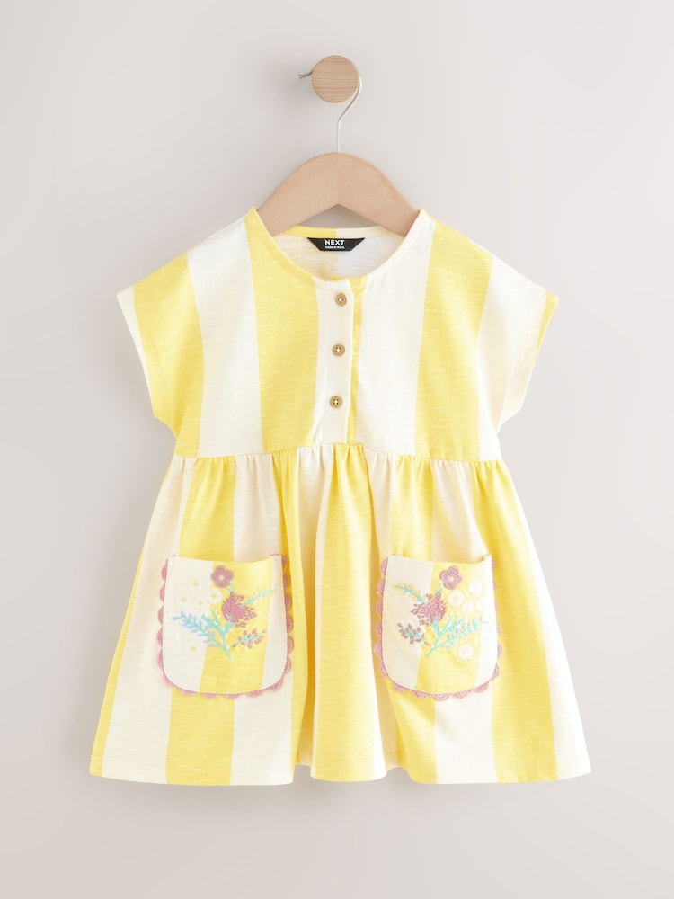 Yellow Stripe Short Sleeve Jersey Summer Dress (3mths-7yrs) - Image 5 of 8