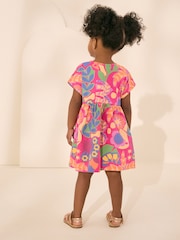 Pink Tropical Print Short Sleeve Jersey Summer Dress (3mths-7yrs) - Image 2 of 7