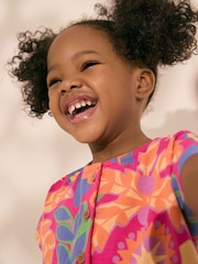Pink Tropical Print Short Sleeve Jersey Summer Dress (3mths-7yrs) - Image 3 of 7