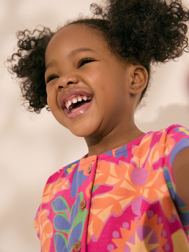 Pink Tropical Print Short Sleeve Jersey Summer Dress (3mths-7yrs) - Image 3 of 7