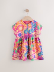 Pink Tropical Print Short Sleeve Jersey Summer Dress (3mths-7yrs) - Image 4 of 7